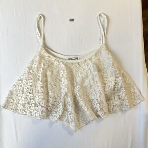 Kirra Women Tank Top M Ivory Floral Lace Scoop Neck Sleeveless Stretchy Pullover